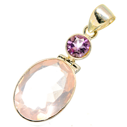 Sterling silver pendant with oval rose quartz drop and round purple amethyst top stone