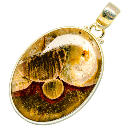 Mushroom rhyolite pendant with oval stone cabochon in 925 sterling silver bail and bezel