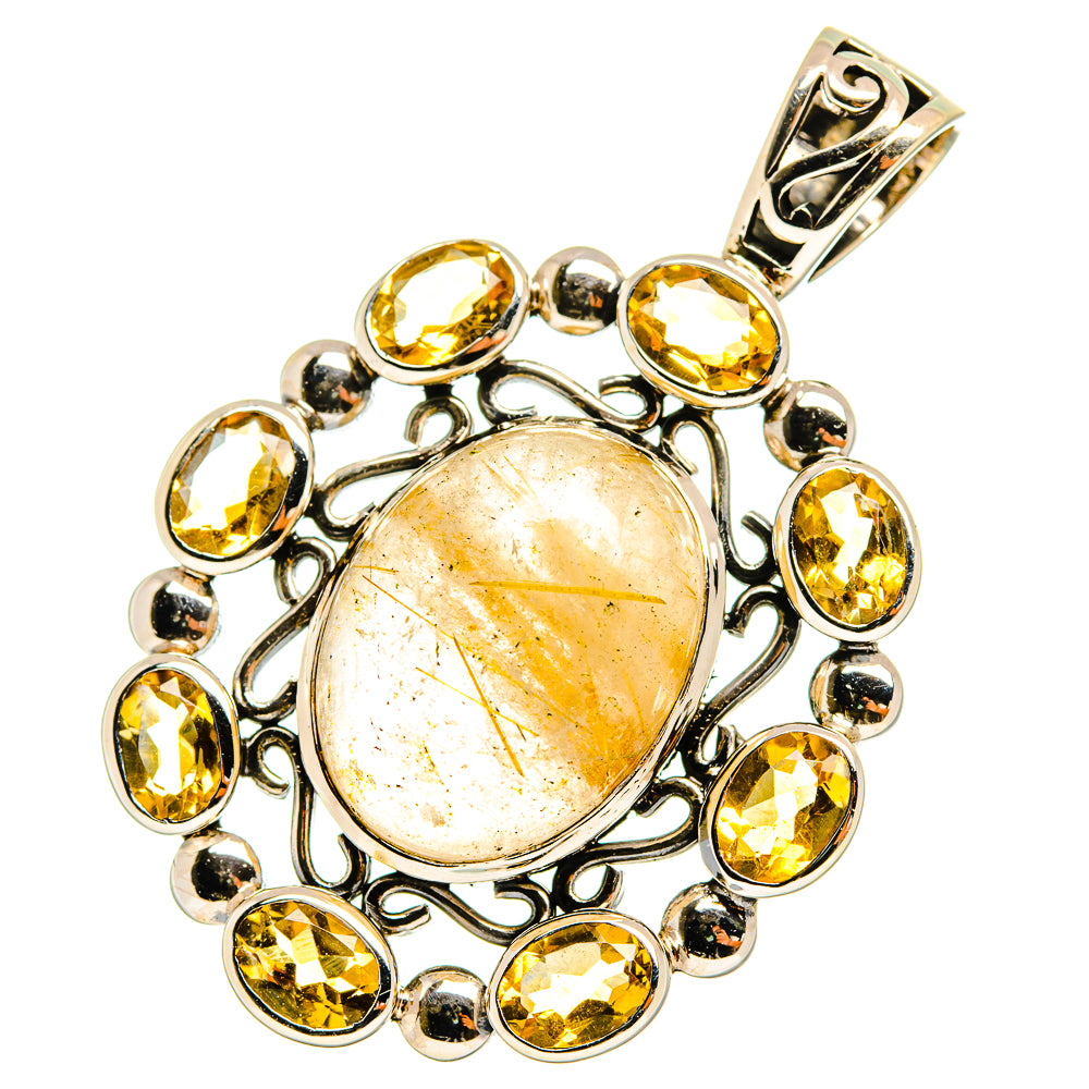 Citrine and rutilated quartz pendant, oval center stone with round citrine accents