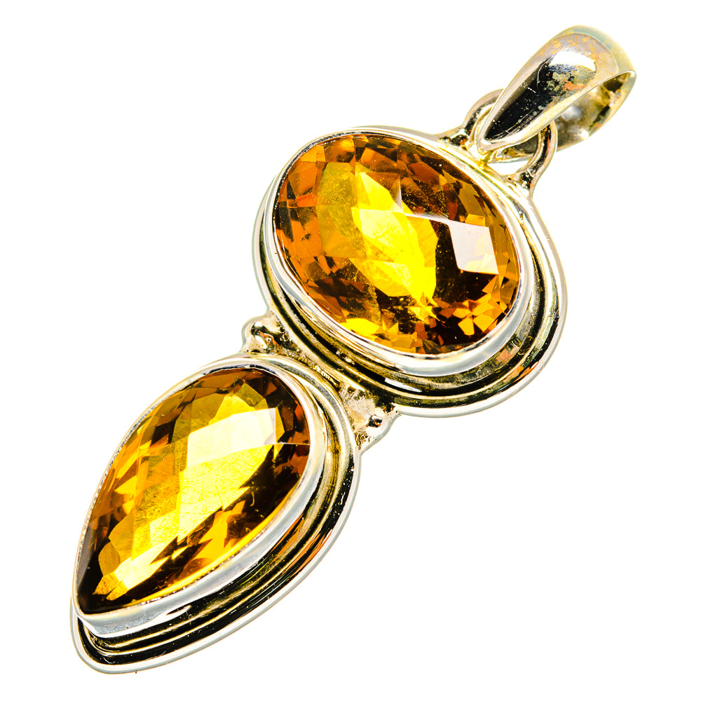 Amber citrine pendant in 925 sterling silver with two oval faceted stones and bail
