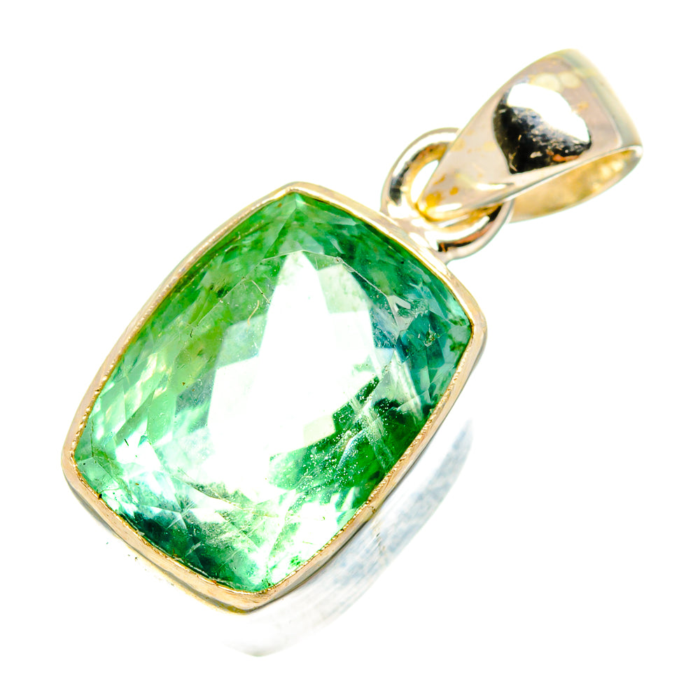 Green fluorite pendant in 925 sterling silver bezel, faceted oval cabochon