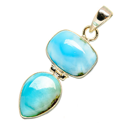Larimar pendant with two oval cabochon blue stones and silver bail