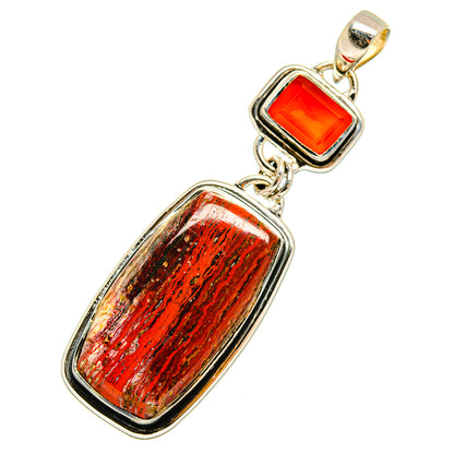 925 sterling silver pendant with rectangular red carnelian and red jasper stones