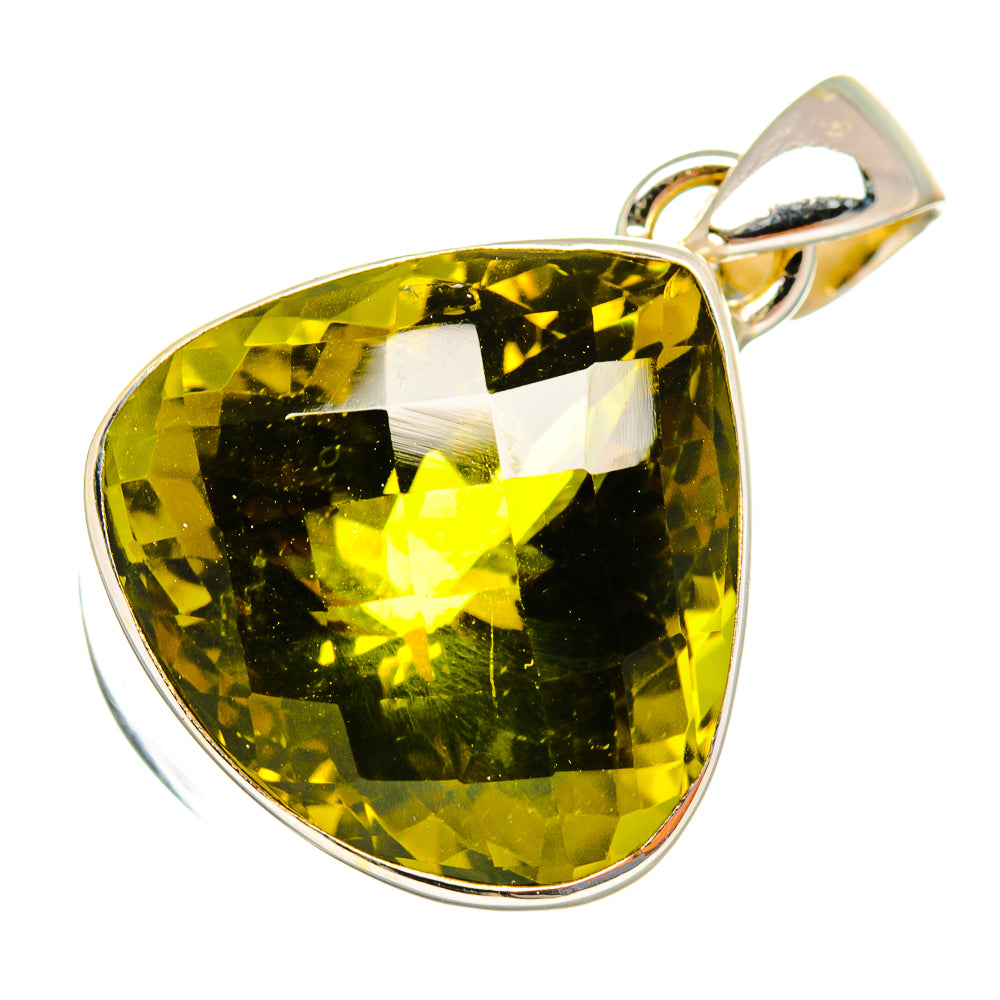 Teardrop olive quartz pendant with faceted gemstone and sterling silver bail