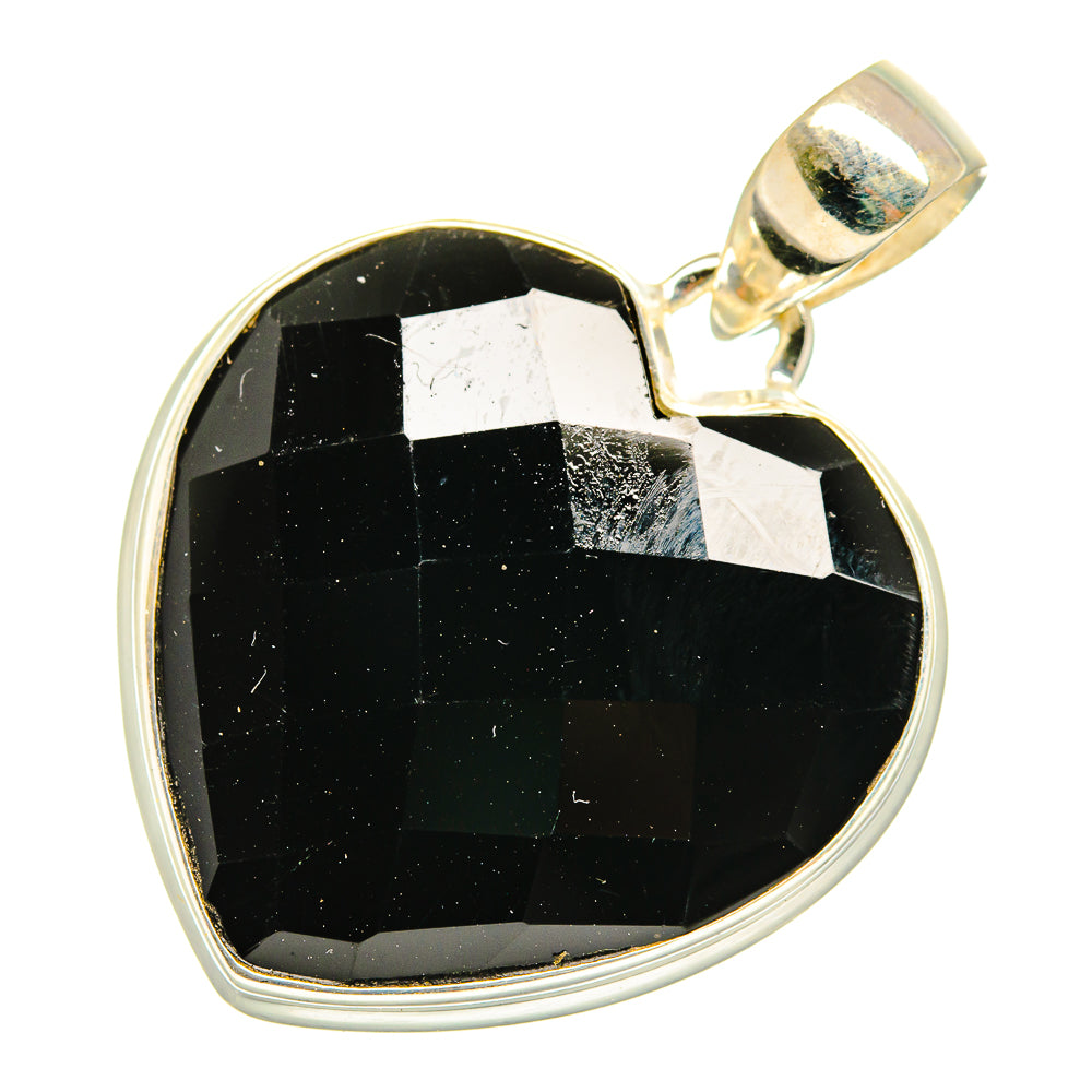 Heart-shaped black onyx pendant with polished 925 sterling silver bail loop