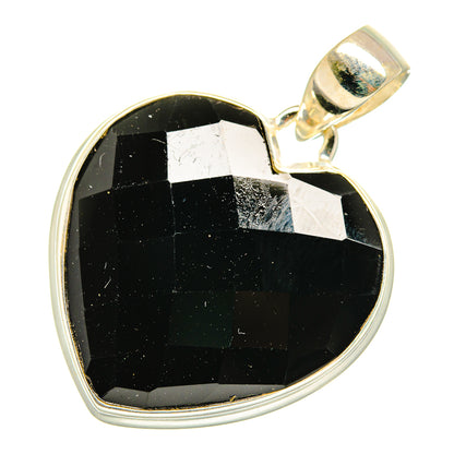 Heart-shaped black onyx pendant with polished 925 sterling silver bail loop