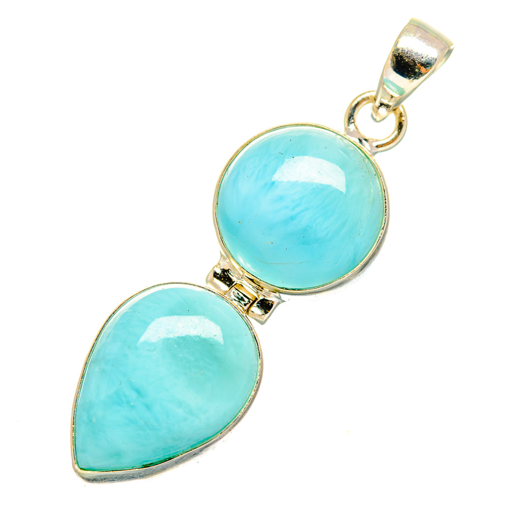 Larimar pendant in 925 sterling silver with oval and teardrop light-blue stones