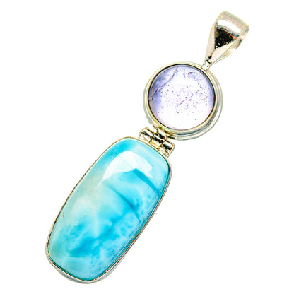Larimar and tanzanite pendant in 925 sterling silver, blue oval with round purple stone