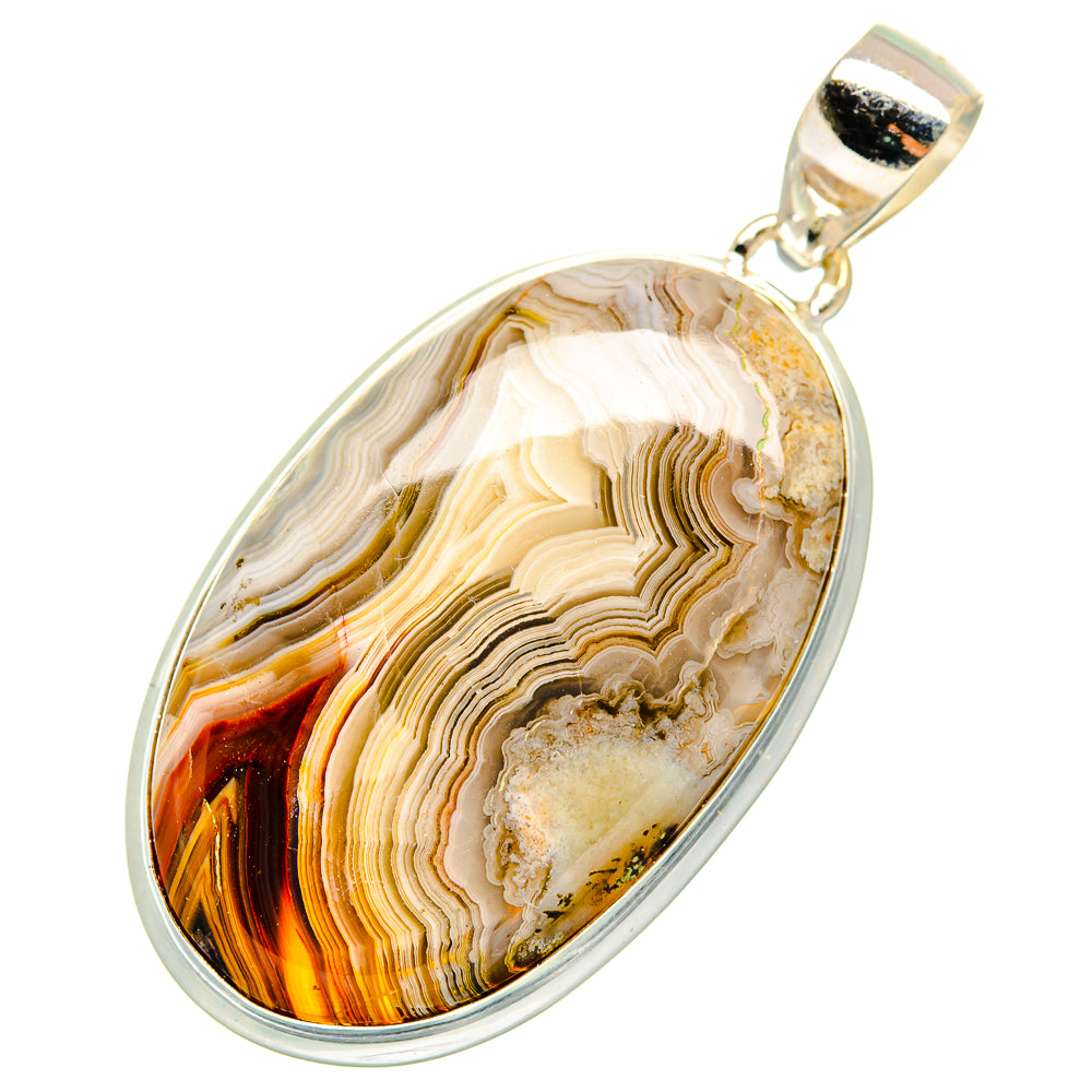 Sterling silver teardrop lace agate pendant with bail and layered banding