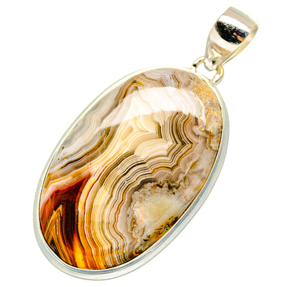 Sterling silver teardrop lace agate pendant with bail and layered banding
