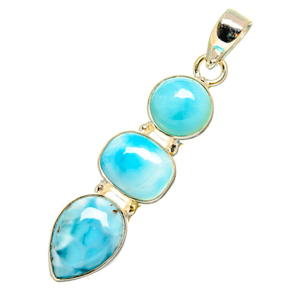 Sterling silver Larimar pendant with three oval turquoise stones and top loop bail