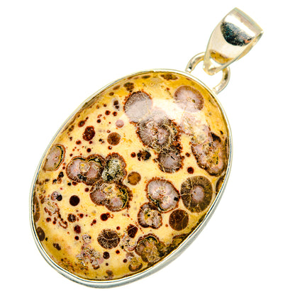 Sterling silver oval jasper pendant with gold-and-brown speckled stone