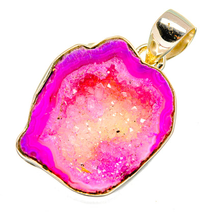 Pink Geode Slice Pendants handcrafted by Ana Silver Co - PD10860