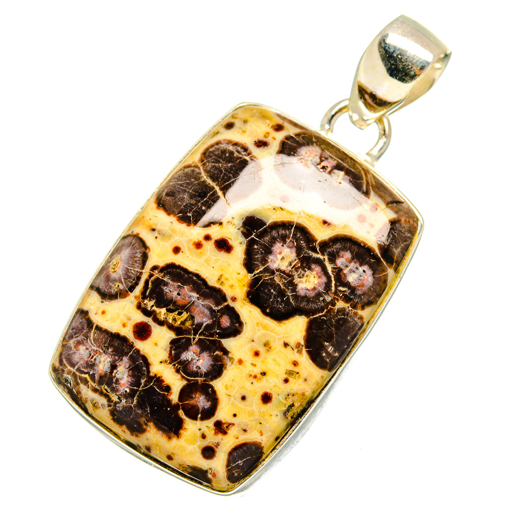 Poppy Jasper pendant in gold-tone rectangle with silver bail, mottled brown and cream