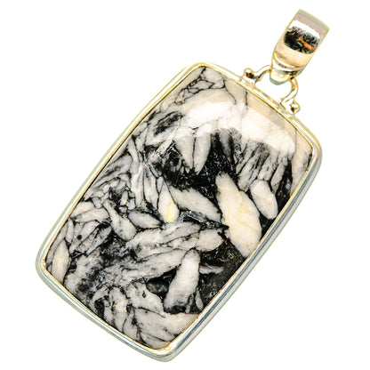 Pinolith jasper pendant in sterling silver rectangular bezel, white stone with black veining