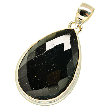 Black onyx teardrop pendant with faceted stone and 925 sterling silver loop bail