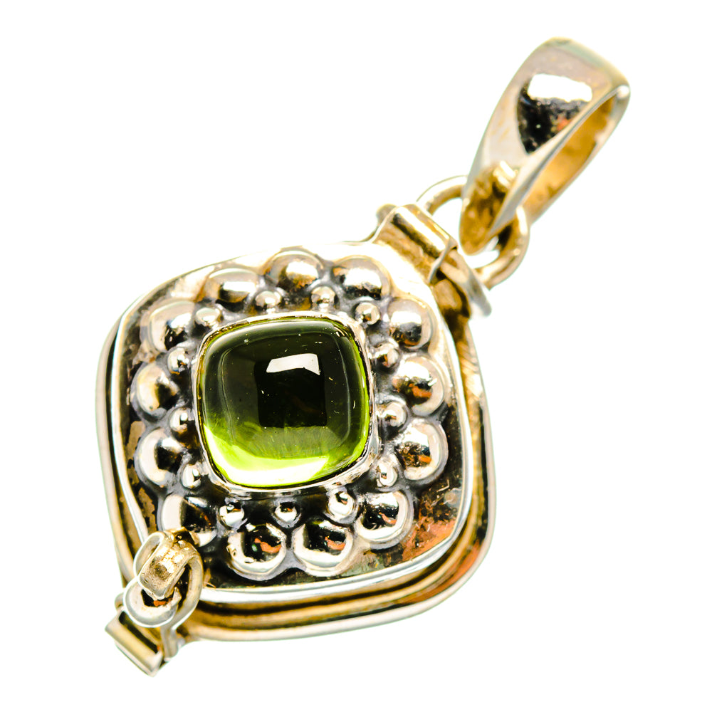 Gold-tone sterling silver pendant with green square gemstone and ornate bezel