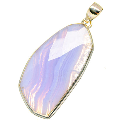Sterling silver pendant with blue lace agate teardrop gemstone and gold-tone bail