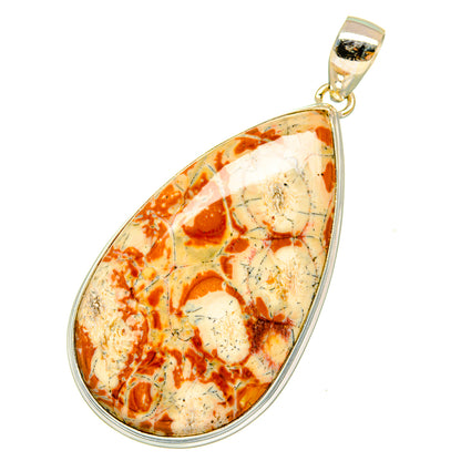 Teardrop poppy jasper pendant in 925 sterling silver with silver bail