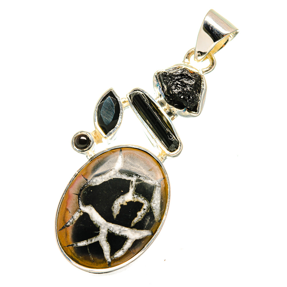 Black geode pendant with sterling silver bail and textured stone, oval drop design