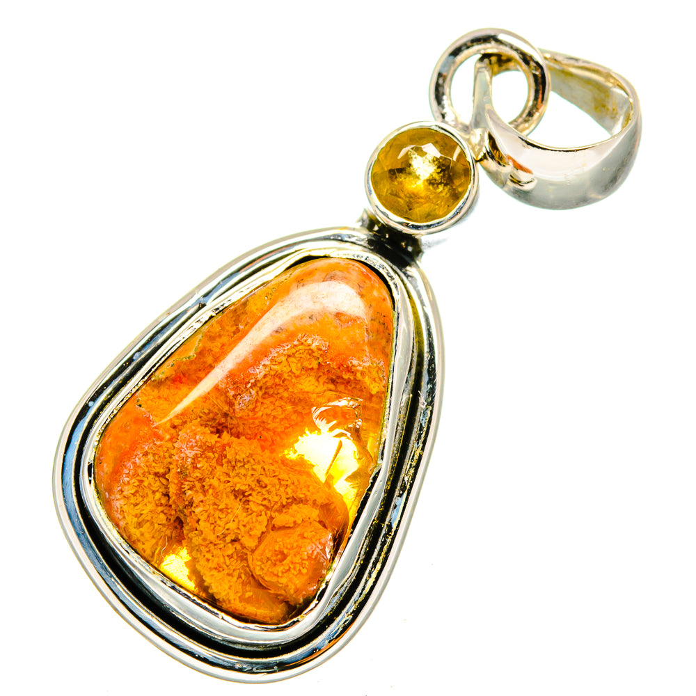 Sterling silver pendant with orange teardrop fire opal and yellow citrine stone