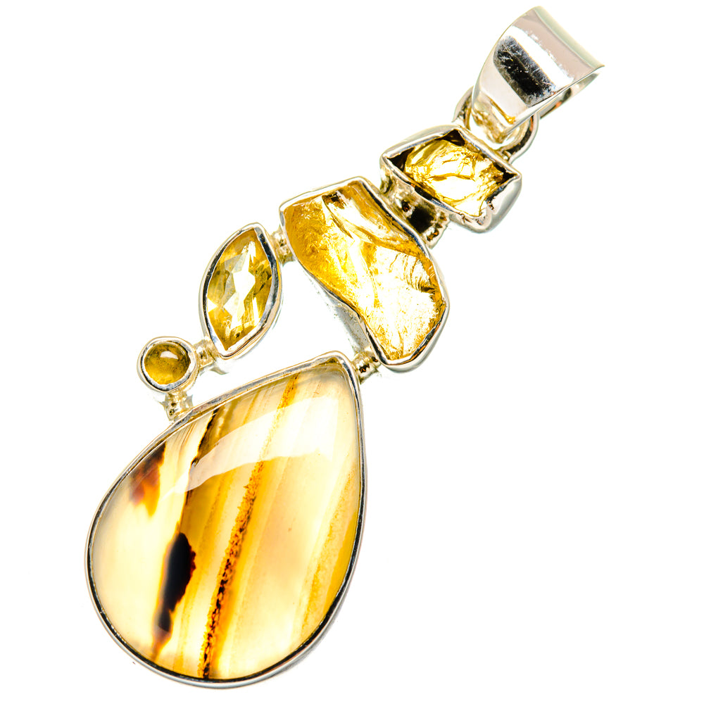 Silver-tone citrine agate pendant with teardrop and round yellow stones