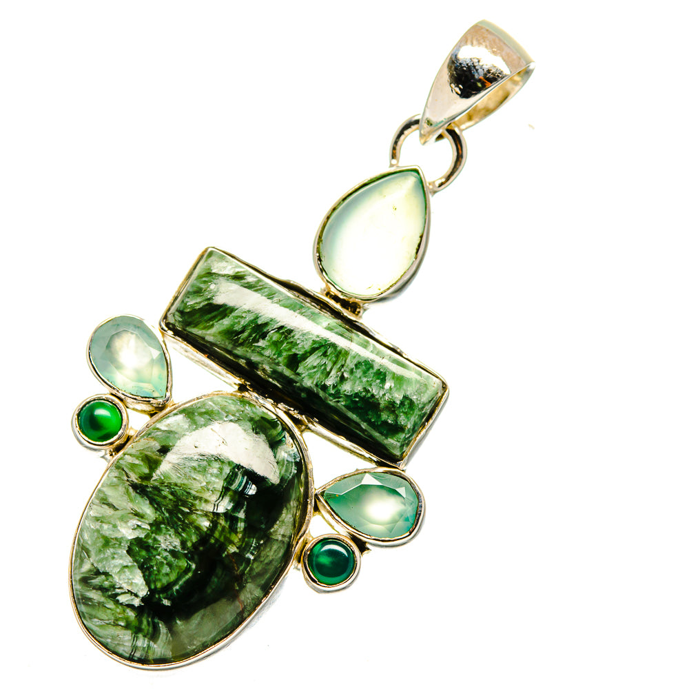 Green gemstone pendant with oval and teardrop stones, gold-tone 925 silver setting
