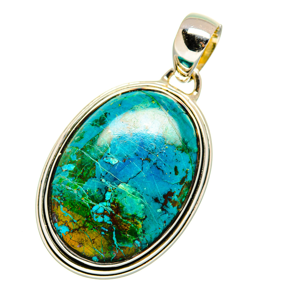 Chrysocolla pendant in 925 sterling silver with oval turquoise-green cabochon