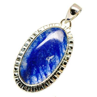 Oval sodalite pendant with sterling silver bezel, blue stone and hanging bail