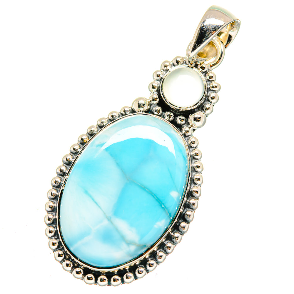 Oval aqua chalcedony pendant with beaded sterling silver frame and round top loop