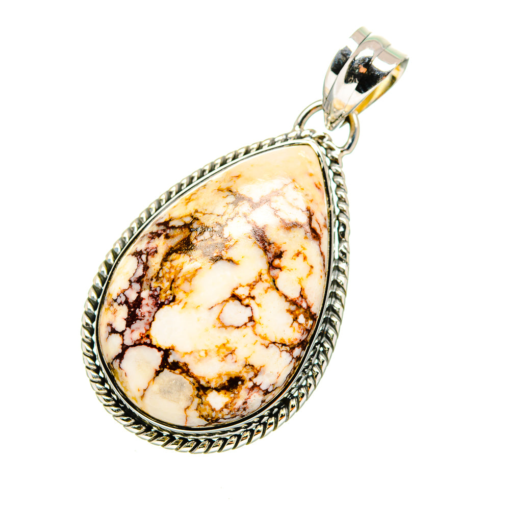Teardrop sterling silver pendant with Peanut Wood Jasper teardrop cabochon, braided edge