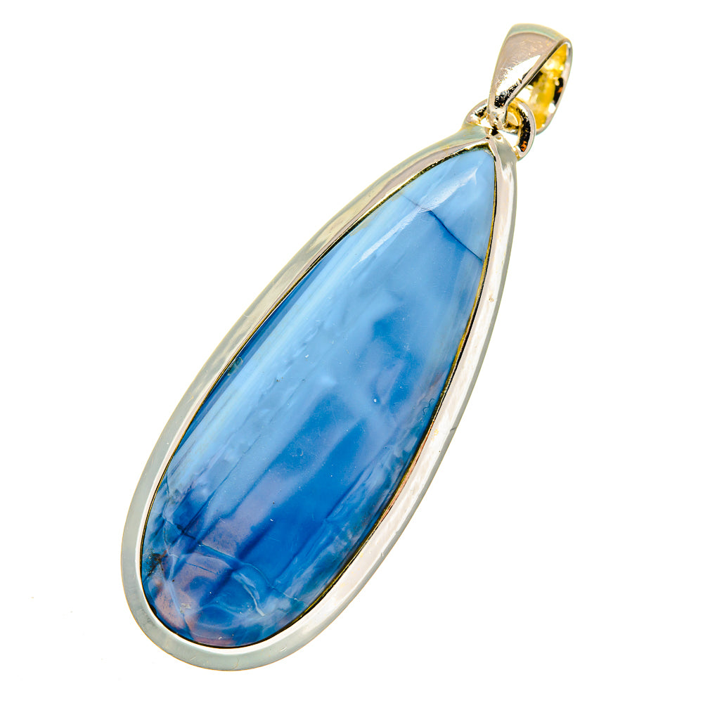 Sterling silver opal pendant with teardrop blue stone, gold-tone top bail