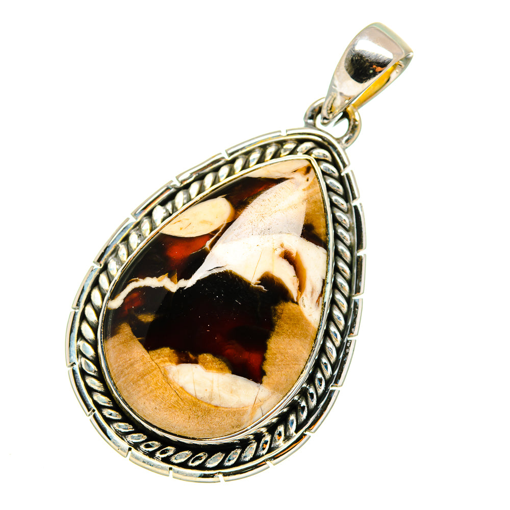 Teardrop jasper pendant in rope-textured 925 sterling silver frame, with bail