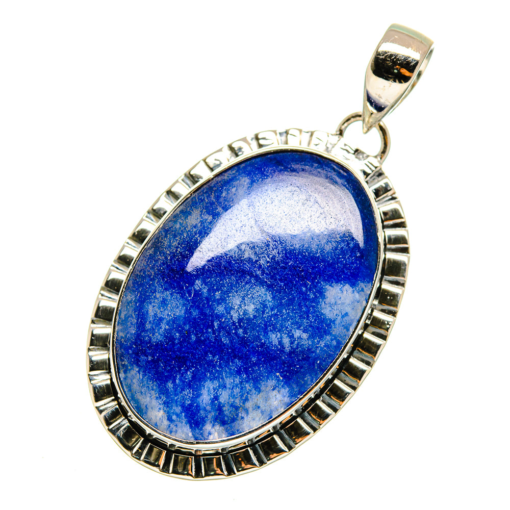 Sodalite pendant with oval blue cabochon in silver-tone bezel and bail