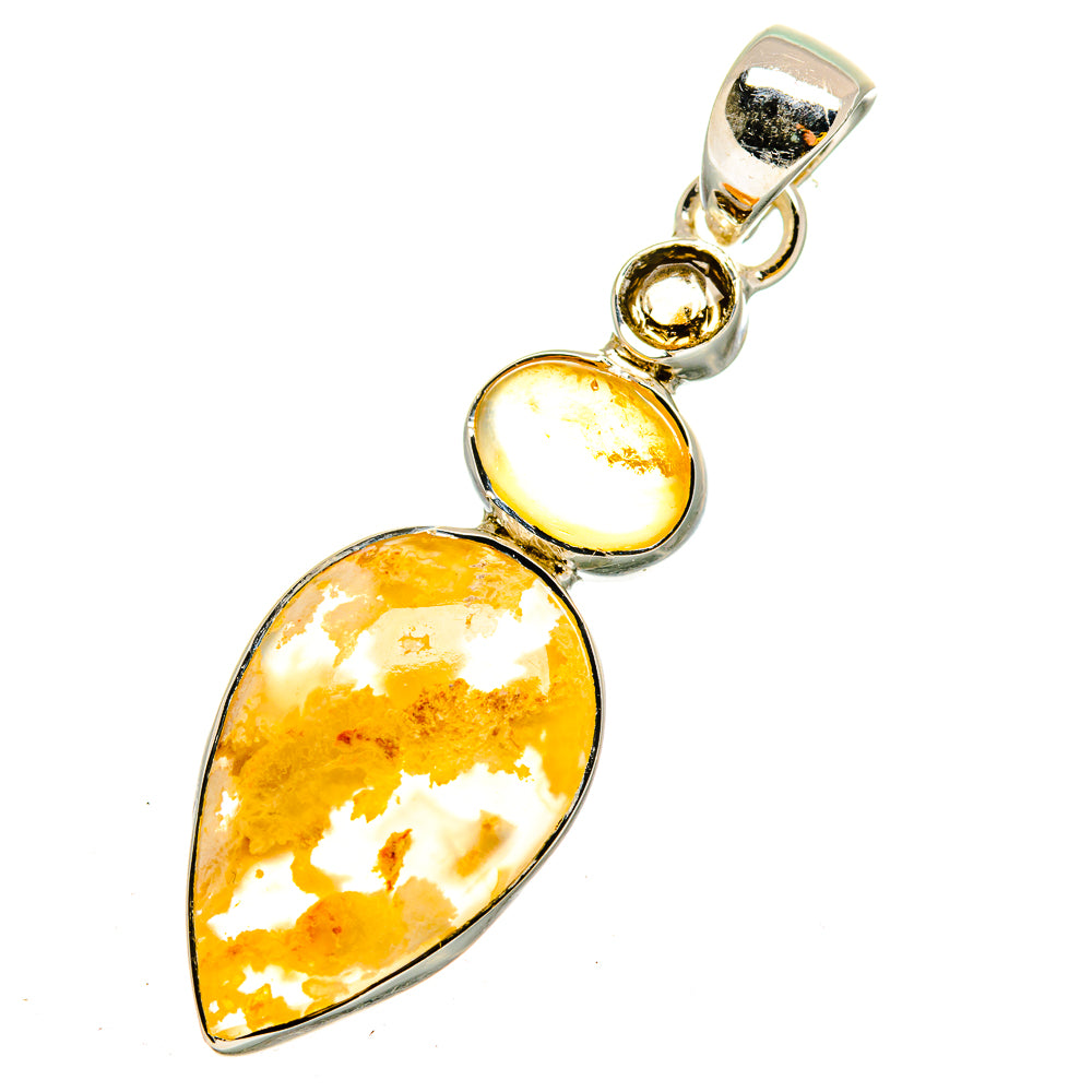 Sterling silver gemstone pendant with two teardrop yellow cabochons and loop bail
