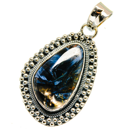 Pietersite pendant, 925 sterling silver teardrop with blue-black stone and bail