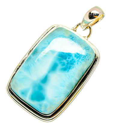 Larimar pendant in 925 sterling silver, rectangular blue stone with open bail