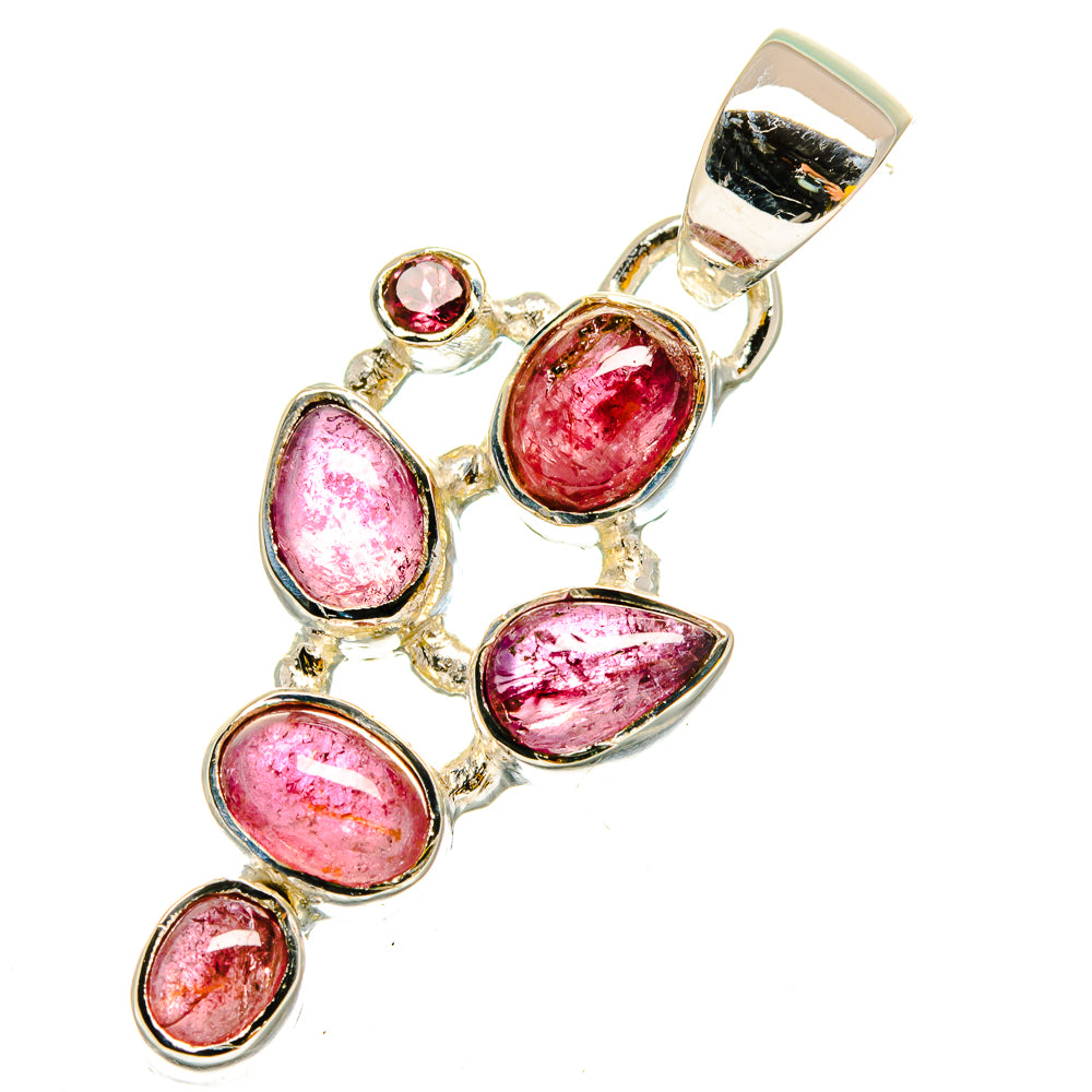 925 sterling silver pink tourmaline pendant with five oval pink stones, full view