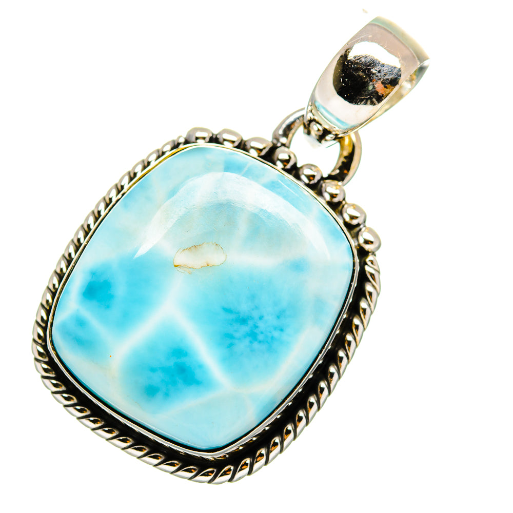 Larimar oval pendant in 925 sterling silver bezel setting, with top bail loop