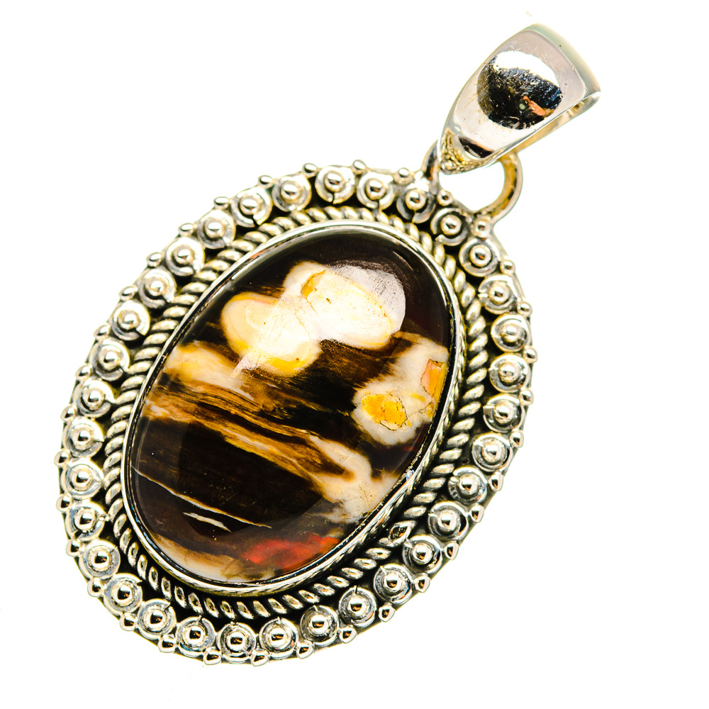 Oval peanut wood jasper pendant in polished 925 sterling silver, loop bail top