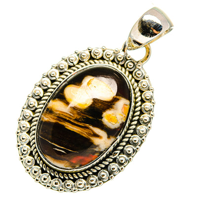 Oval peanut wood jasper pendant in polished 925 sterling silver, loop bail top