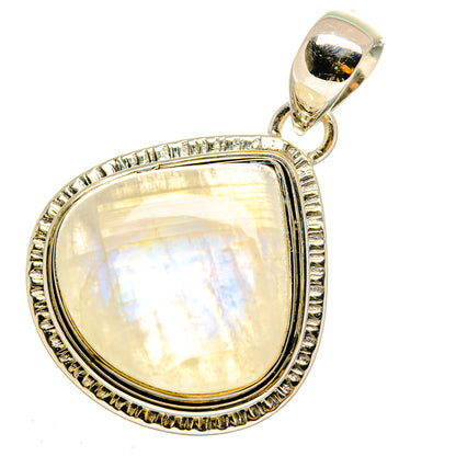 Sterling silver moonstone pendant with oval rainbow gemstone and ornate frame