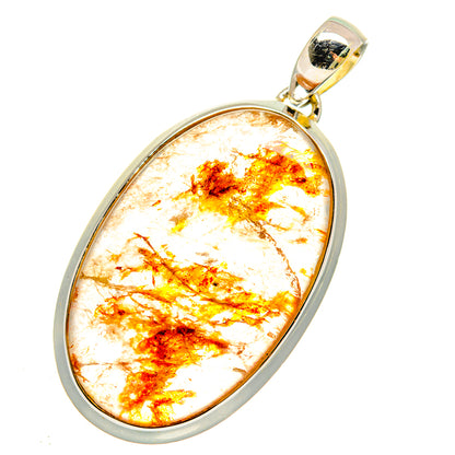 Sterling silver strawberry quartz pendant with oval amber-orange stone, bail loop top