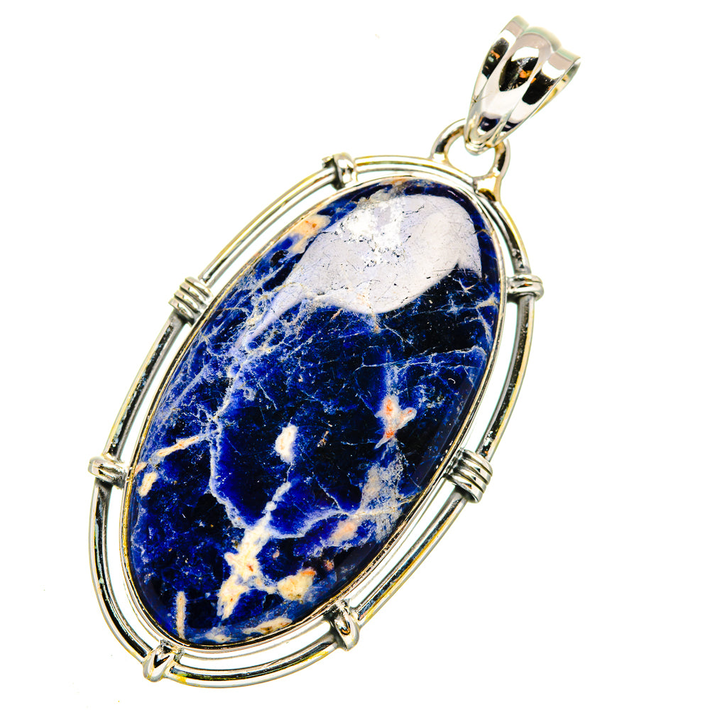 Oval sodalite pendant with 925 sterling silver frame and bail, blue with white streaks