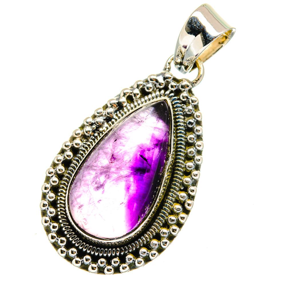 Amethyst teardrop pendant in sterling silver with ornate beaded border and top bail
