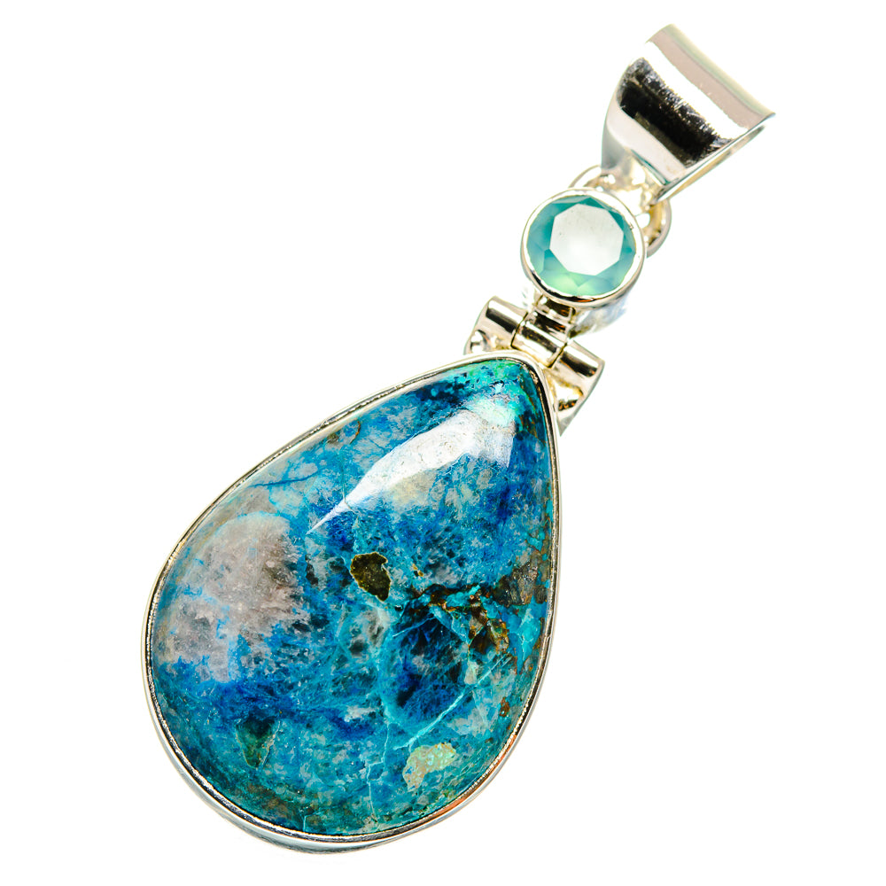 Sterling silver pendant with teardrop blue-green stone and small aqua round accent