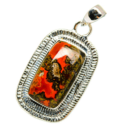 Sterling silver Moroccan agate pendant with oval orange and green stone bezel