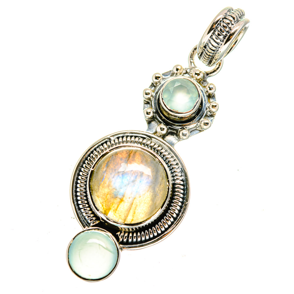 Labradorite and aqua chalcedony pendant in 925 sterling silver, oval center stone