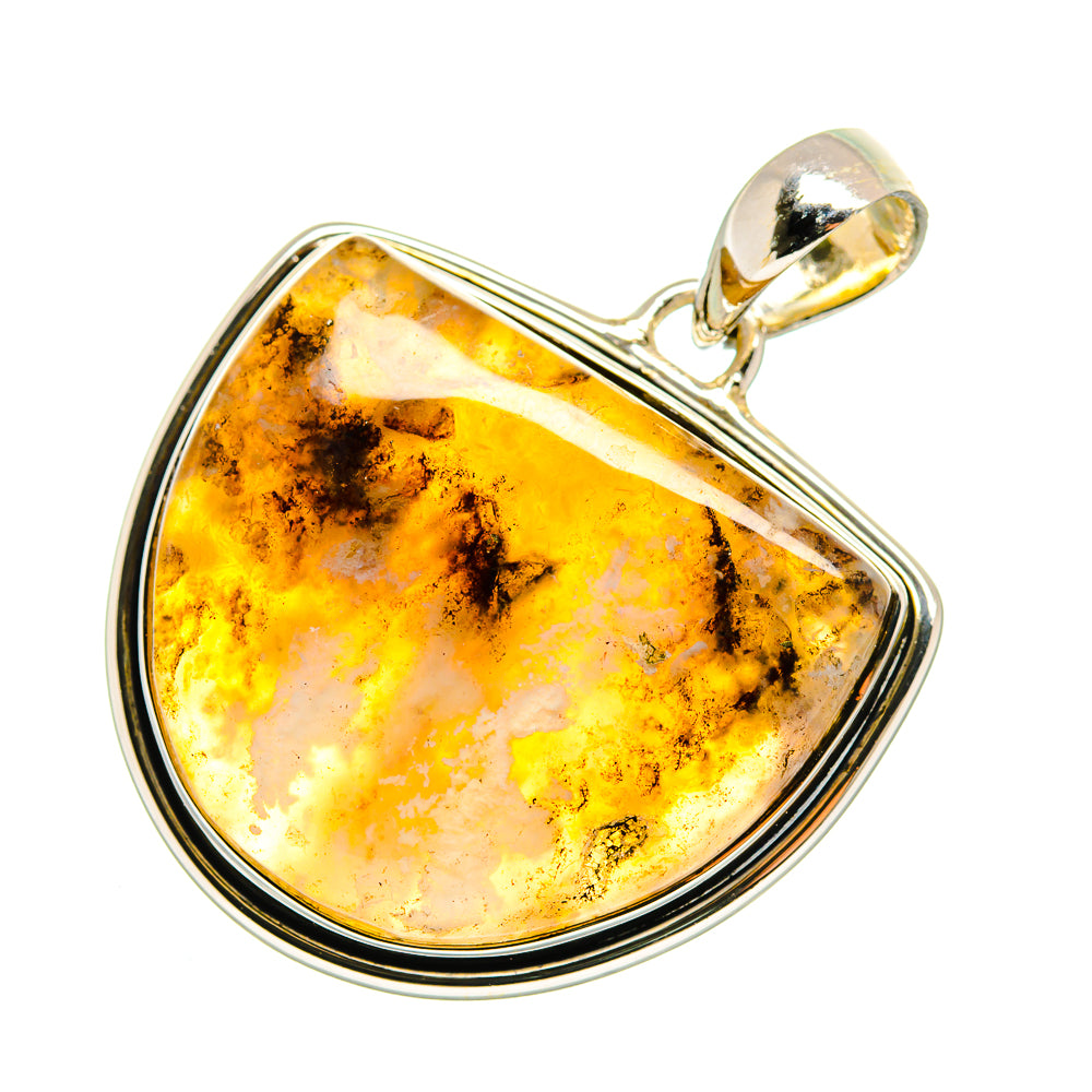 Teardrop agate pendant in polished 925 sterling silver with amber and gray banding
