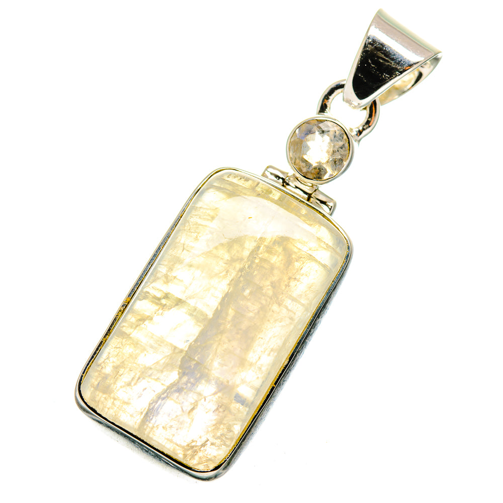 Sterling silver rectangular moonstone pendant with round bail and bezel-set stone
